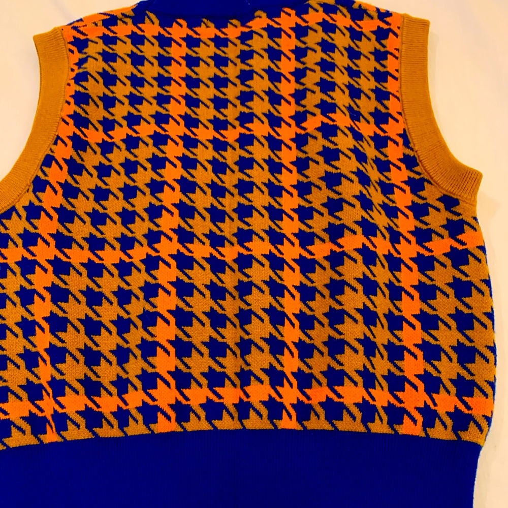 Vintage Crew Neck Mustard & Royal Blue Geometric Sweater Vest Size S